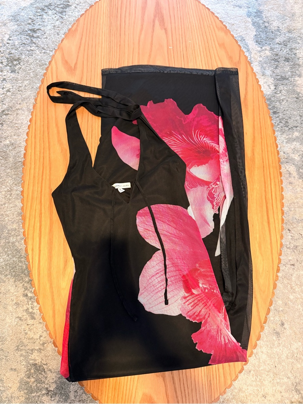 Women’s Black Halter Dress with Pink Floral Print